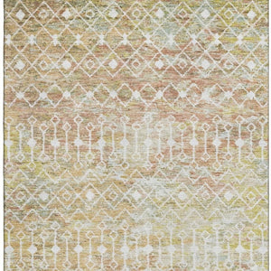 HomeRoots 10' Modern Peach Ivory Gold Geometric Area Rug – Washable, UV Protected, Stain-Resistant Design 695654