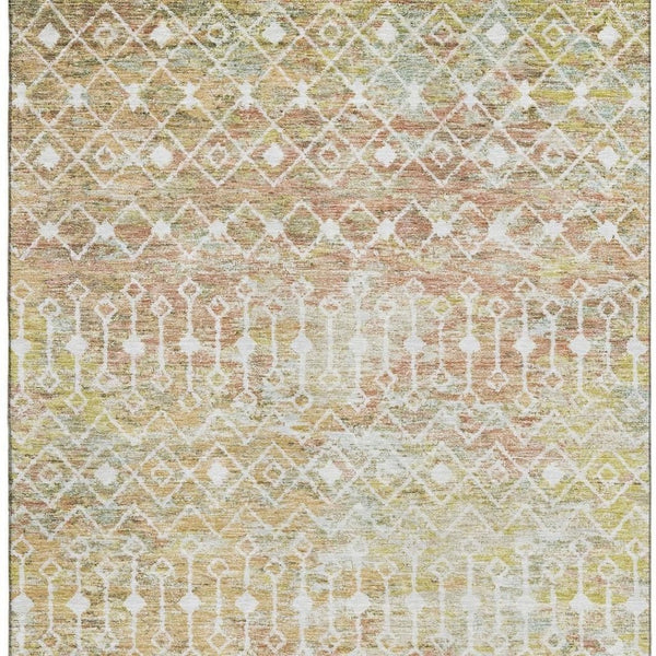 HomeRoots 10' Modern Peach Ivory Gold Geometric Area Rug – Washable, UV Protected, Stain-Resistant Design 695654
