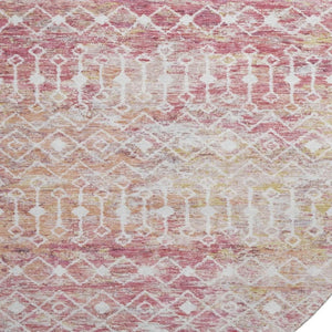 HomeRoots 8' Modern Pink Ivory Geometric Washable Round Rug with UV Protection for Stylish Spaces & Durability 695657