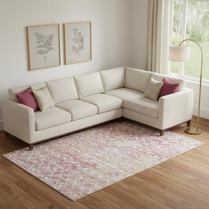 HomeRoots 9' X 12' Washable Geometric Area Rug in Pink, Ivory & Wheat - UV Protected, Non-Slip & Stain Resistant 695659
