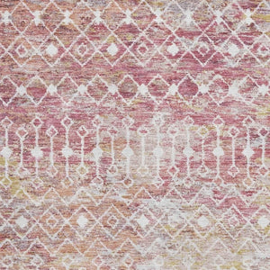 HomeRoots 9' X 12' Washable Geometric Area Rug in Pink, Ivory & Wheat - UV Protected, Non-Slip & Stain Resistant 695659