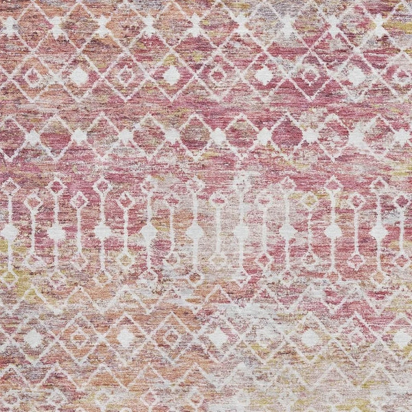 HomeRoots 9' X 12' Washable Geometric Area Rug in Pink, Ivory & Wheat - UV Protected, Non-Slip & Stain Resistant 695659