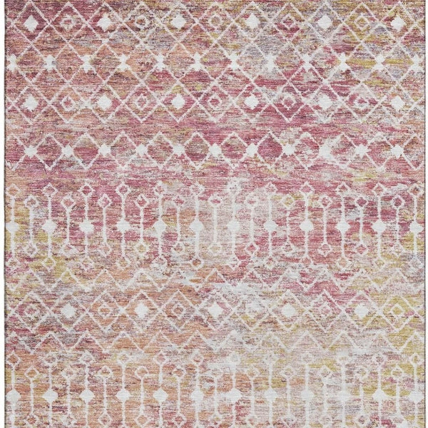 HomeRoots 9' X 12' Washable Geometric Area Rug in Pink, Ivory & Wheat - UV Protected, Non-Slip & Stain Resistant 695659