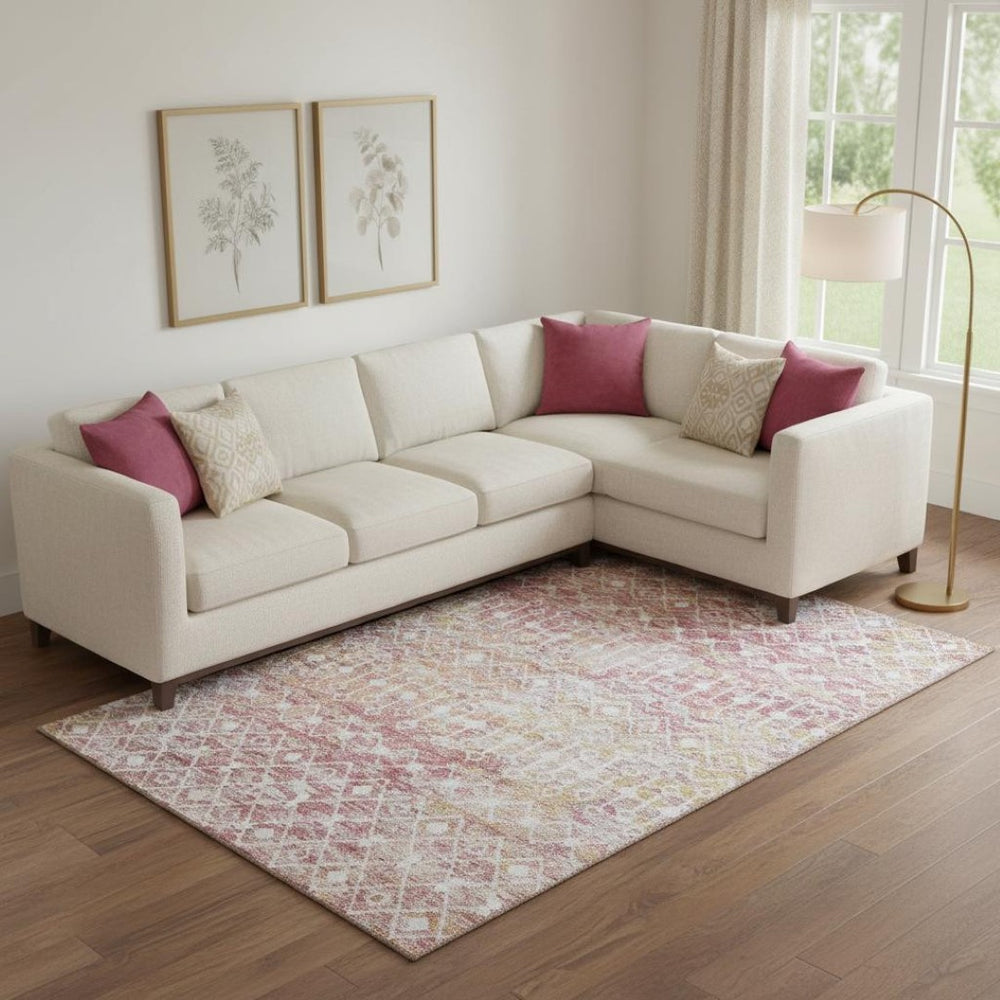 HomeRoots 10' X 14' Modern Pink Ivory Wheat Geometric Area Rug – Washable, UV-Protected, Non-Slip Design! 695660