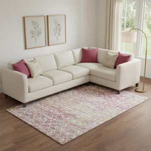 HomeRoots 10' X 14' Modern Pink Ivory Wheat Geometric Area Rug – Washable, UV-Protected, Non-Slip Design! 695660