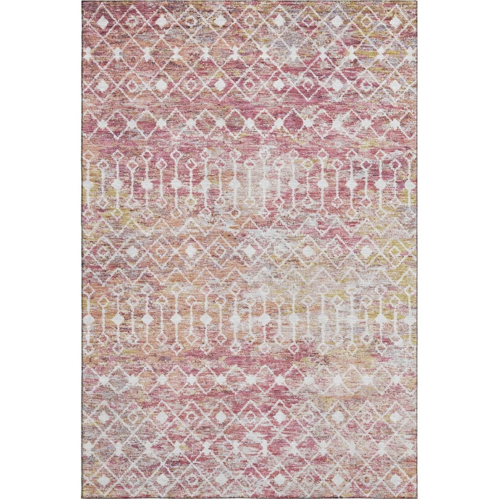 HomeRoots 10' X 14' Modern Pink Ivory Wheat Geometric Area Rug – Washable, UV-Protected, Non-Slip Design! 695660