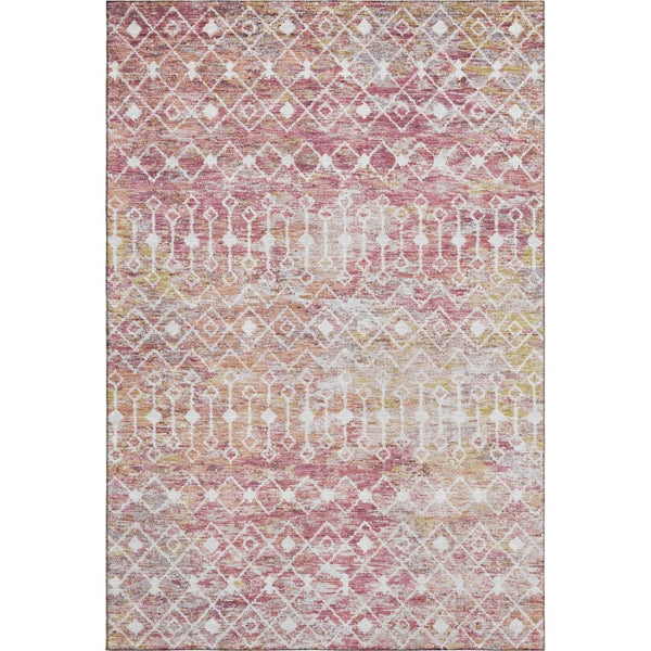 HomeRoots 10' X 14' Modern Pink Ivory Wheat Geometric Area Rug – Washable, UV-Protected, Non-Slip Design! 695660