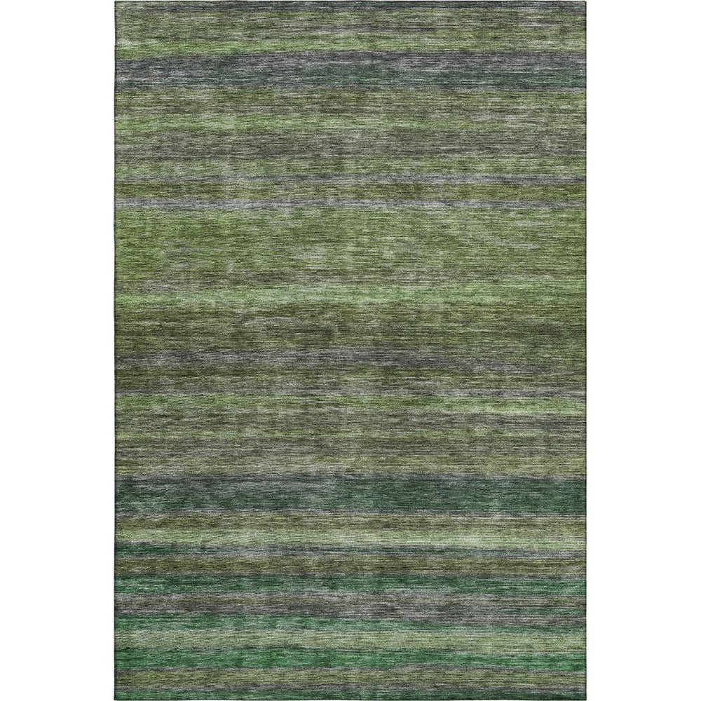 HomeRoots 5' X 8' Artichoke Green & Gray Striped Washable Area Rug with UV Protection for Kids & Pets 695662