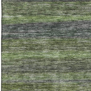 HomeRoots 5' X 8' Artichoke Green & Gray Striped Washable Area Rug with UV Protection for Kids & Pets 695662