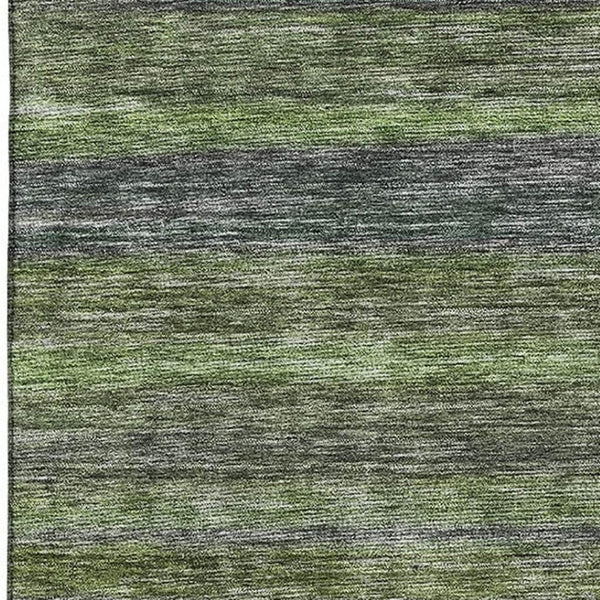 HomeRoots 5' X 8' Artichoke Green & Gray Striped Washable Area Rug with UV Protection for Kids & Pets 695662