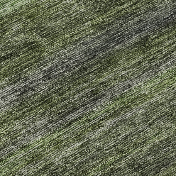 HomeRoots 8' Washable Round Rug in Artichoke Green & Gray Stripes - UV Protected, Non-Slip, Easy-Care Design 695663