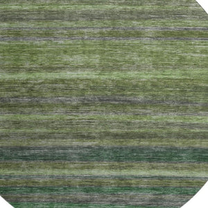 HomeRoots 8' Washable Round Rug in Artichoke Green & Gray Stripes - UV Protected, Non-Slip, Easy-Care Design 695663