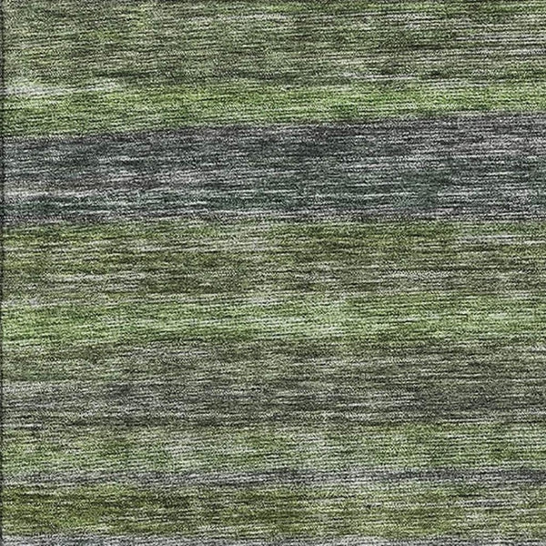 HomeRoots 8' X 10' Artichoke Green & Gray Striped Washable Area Rug - Stylish, Durable, UV-Protected Design 695664