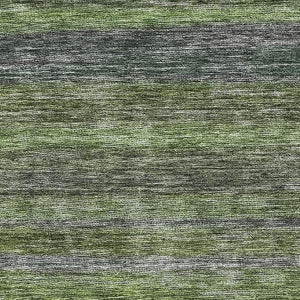 HomeRoots 9' X 12' Artichoke Green & Gray Striped Washable Area Rug - Durable, UV-Protected & Stylish Addition 695665
