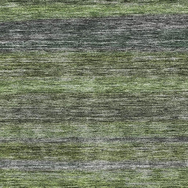 HomeRoots 9' X 12' Artichoke Green & Gray Striped Washable Area Rug - Durable, UV-Protected & Stylish Addition 695665
