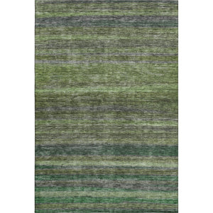 HomeRoots 10' X 14' Artichoke Green & Gray Striped Area Rug - Washable, UV Protected for Stylish Durability! 695666