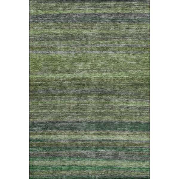 HomeRoots 10' X 14' Artichoke Green & Gray Striped Area Rug - Washable, UV Protected for Stylish Durability! 695666