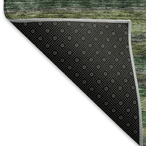 HomeRoots 10' X 14' Artichoke Green & Gray Striped Area Rug - Washable, UV Protected for Stylish Durability! 695666