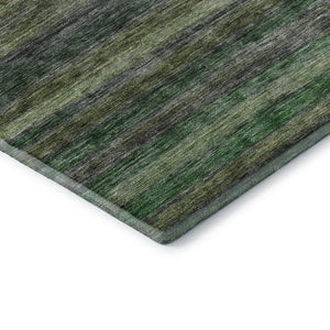 HomeRoots 10' X 14' Artichoke Green & Gray Striped Area Rug - Washable, UV Protected for Stylish Durability! 695666