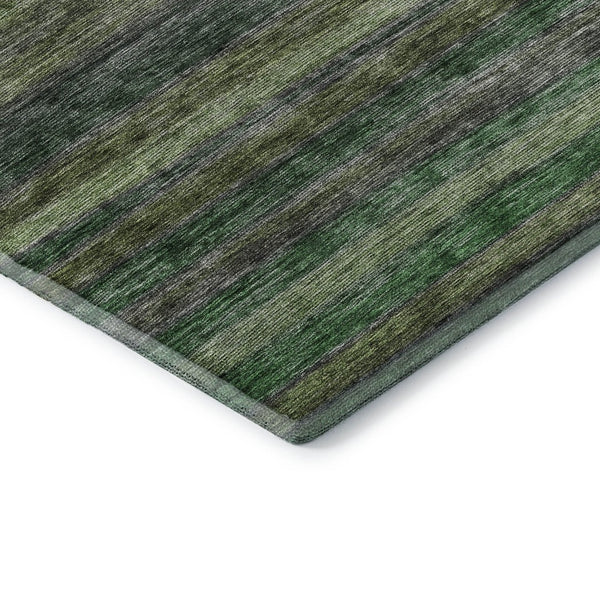 HomeRoots 10' X 14' Artichoke Green & Gray Striped Area Rug - Washable, UV Protected for Stylish Durability! 695666