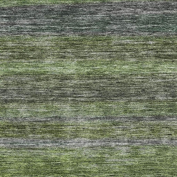 HomeRoots 10' X 14' Artichoke Green & Gray Striped Area Rug - Washable, UV Protected for Stylish Durability! 695666
