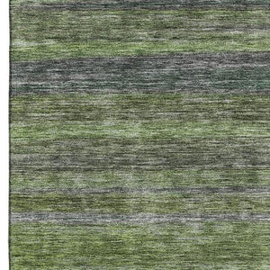 HomeRoots 10' X 14' Artichoke Green & Gray Striped Area Rug - Washable, UV Protected for Stylish Durability! 695666
