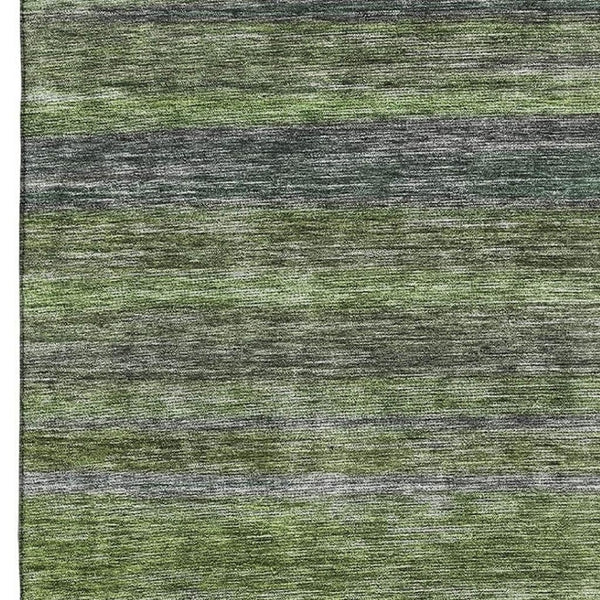 HomeRoots 10' X 14' Artichoke Green & Gray Striped Area Rug - Washable, UV Protected for Stylish Durability! 695666