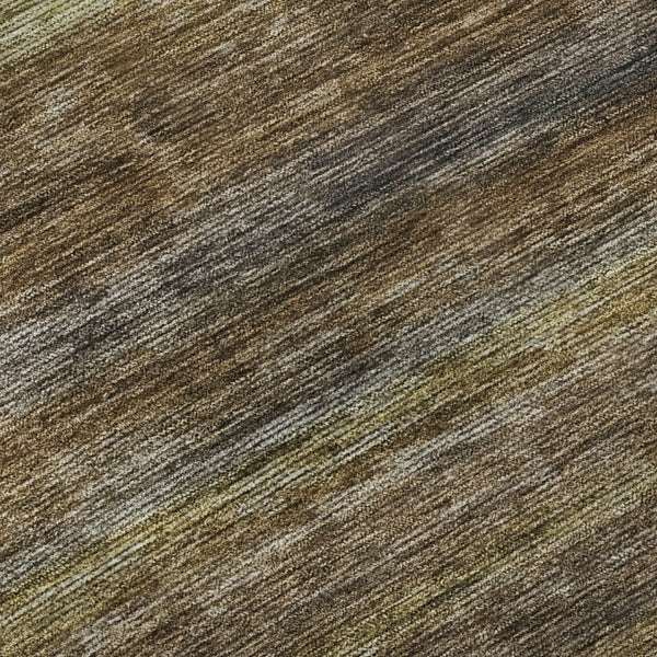 HomeRoots 8' Washable Round Rug in Brown, Gold & Gray Stripes - UV Protected, Stain Resistant, Non-Slip Design 695669