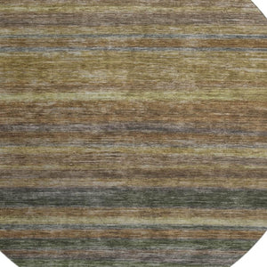 HomeRoots 8' Washable Round Rug in Brown, Gold & Gray Stripes - UV Protected, Stain Resistant, Non-Slip Design 695669