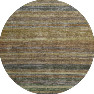 HomeRoots 8' Washable Round Rug in Brown, Gold & Gray Stripes - UV Protected, Stain Resistant, Non-Slip Design 695669