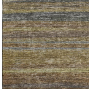 HomeRoots 8' X 10' Stylish Brown Gold Gray Striped Washable Area Rug with UV Protection for High-Traffic Spaces 695670