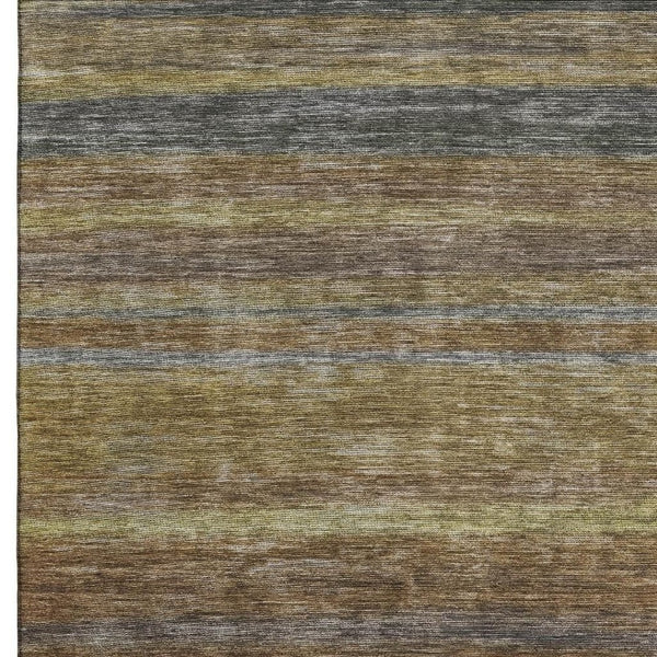 HomeRoots 8' X 10' Stylish Brown Gold Gray Striped Washable Area Rug with UV Protection for High-Traffic Spaces 695670