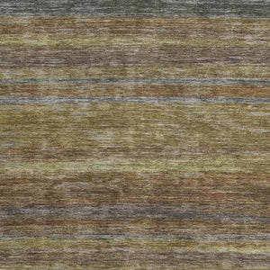 HomeRoots 9' Transitional Brown, Gold & Gray Striped Washable Area Rug with UV Protection for High-Traffic Spaces 695671