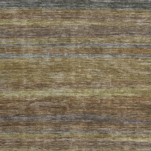 HomeRoots 9' Transitional Brown, Gold & Gray Striped Washable Area Rug with UV Protection for High-Traffic Spaces 695671