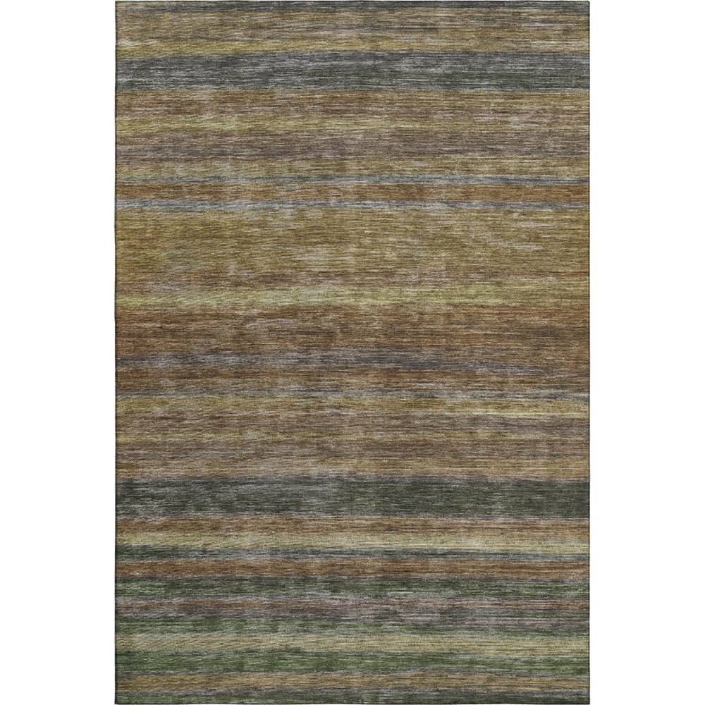 HomeRoots 10' X 14' Stylish Brown Gold Gray Striped Washable Area Rug with UV Protection for Busy Homes 695672