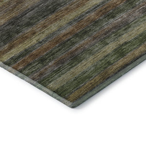 HomeRoots 10' X 14' Stylish Brown Gold Gray Striped Washable Area Rug with UV Protection for Busy Homes 695672