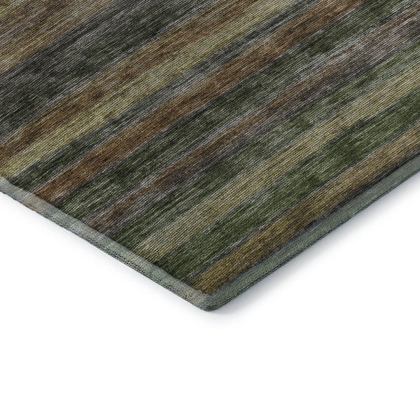 HomeRoots 10' X 14' Stylish Brown Gold Gray Striped Washable Area Rug with UV Protection for Busy Homes 695672