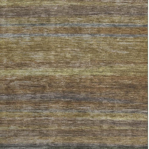 HomeRoots 10' X 14' Stylish Brown Gold Gray Striped Washable Area Rug with UV Protection for Busy Homes 695672