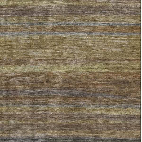 HomeRoots 10' X 14' Stylish Brown Gold Gray Striped Washable Area Rug with UV Protection for Busy Homes 695672