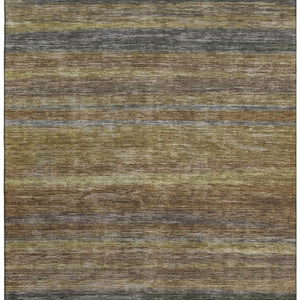HomeRoots 10' X 14' Stylish Brown Gold Gray Striped Washable Area Rug with UV Protection for Busy Homes 695672
