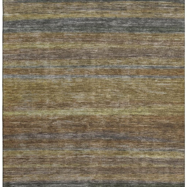 HomeRoots 10' X 14' Stylish Brown Gold Gray Striped Washable Area Rug with UV Protection for Busy Homes 695672