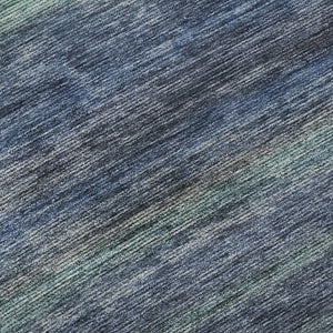 HomeRoots 8' Stylish Blue Teal and Gray Striped Washable Round Rug with UV Protection for Home & Patio Decor 695675