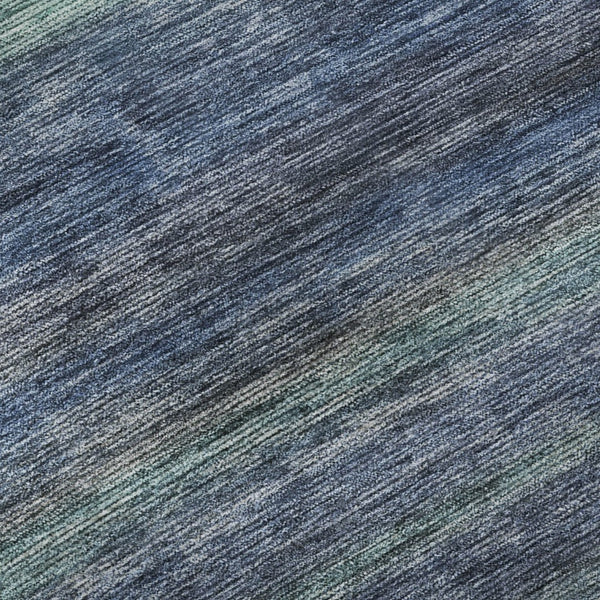 HomeRoots 8' Stylish Blue Teal and Gray Striped Washable Round Rug with UV Protection for Home & Patio Decor 695675