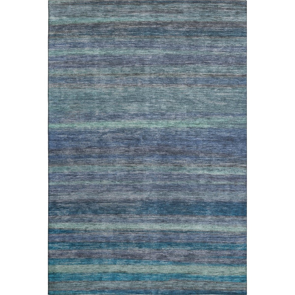HomeRoots 10' X 14' Washable Blue Teal Gray Striped Area Rug - UV Protected, Stain-Resistant, Durable Design! 695678