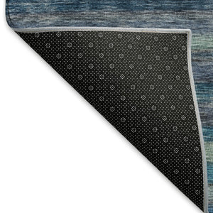 HomeRoots 10' X 14' Washable Blue Teal Gray Striped Area Rug - UV Protected, Stain-Resistant, Durable Design! 695678