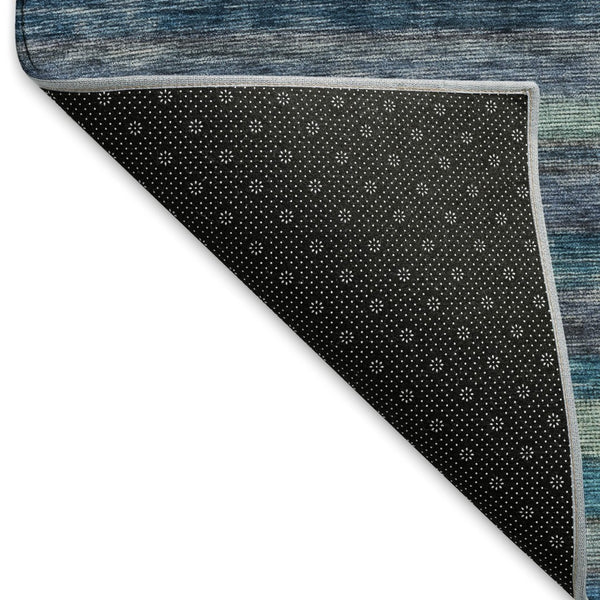 HomeRoots 10' X 14' Washable Blue Teal Gray Striped Area Rug - UV Protected, Stain-Resistant, Durable Design! 695678