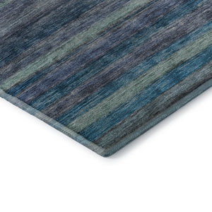 HomeRoots 10' X 14' Washable Blue Teal Gray Striped Area Rug - UV Protected, Stain-Resistant, Durable Design! 695678