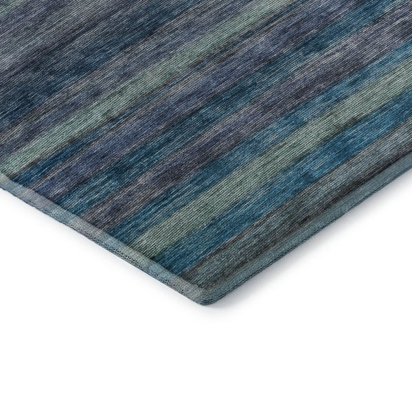 HomeRoots 10' X 14' Washable Blue Teal Gray Striped Area Rug - UV Protected, Stain-Resistant, Durable Design! 695678