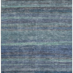 HomeRoots 10' X 14' Washable Blue Teal Gray Striped Area Rug - UV Protected, Stain-Resistant, Durable Design! 695678