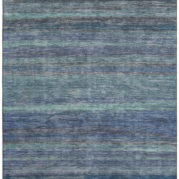 HomeRoots 10' X 14' Washable Blue Teal Gray Striped Area Rug - UV Protected, Stain-Resistant, Durable Design! 695678